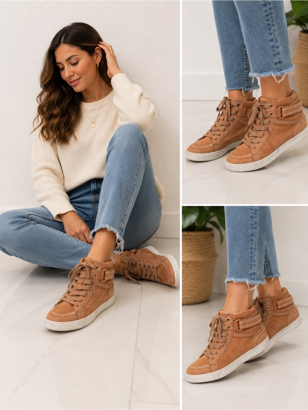 Aldo‎ Women's Tan Suede High-Top Lace-Up Sneakers 8